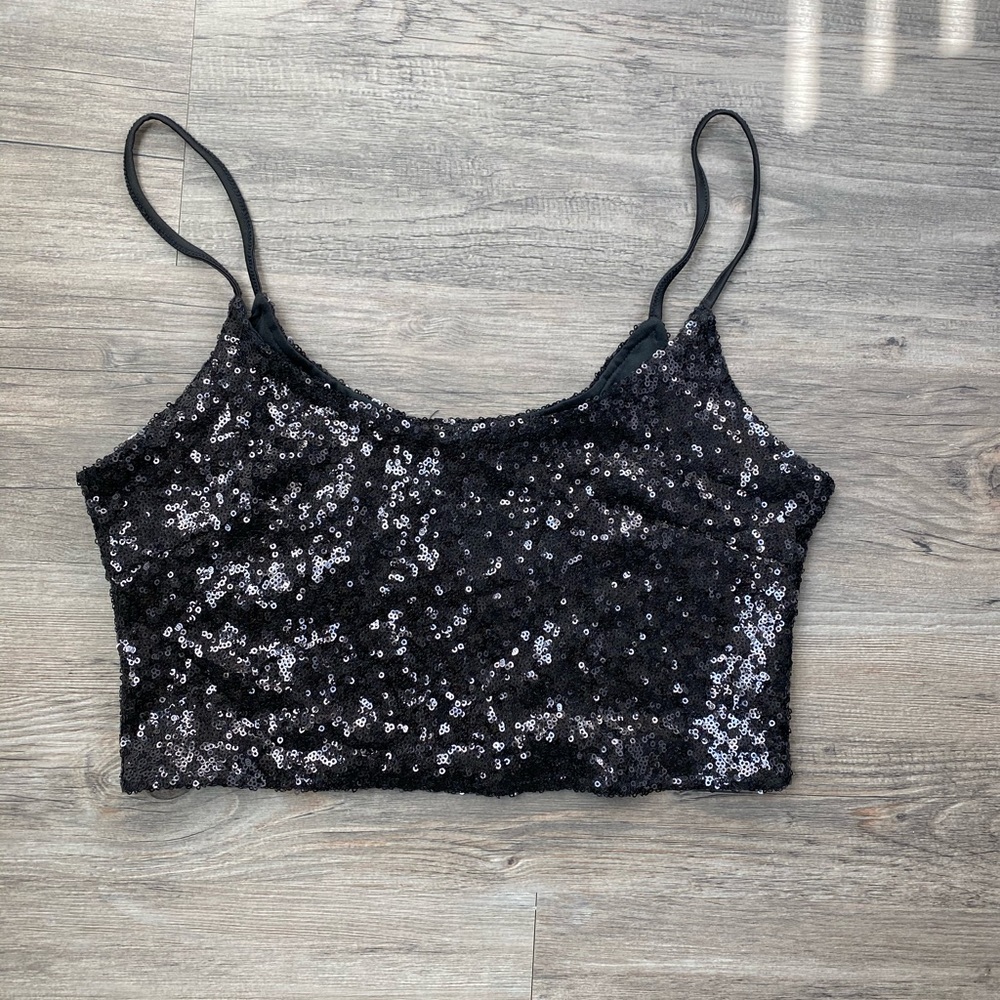 Black Sequence Crop Top